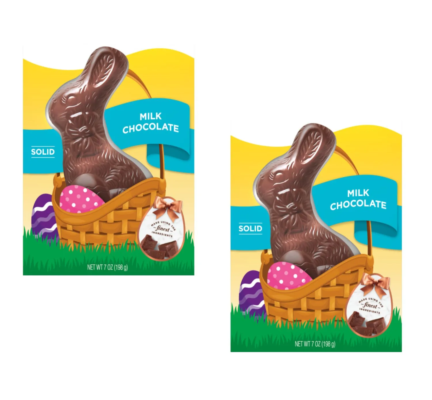 Milk Chocolate Bunnies - Pack of 2 - Solid Milk Chocolate - Smiling Sweets - Perfect for Easter Baskets and For Sharing with Friends and Family - Great Taste