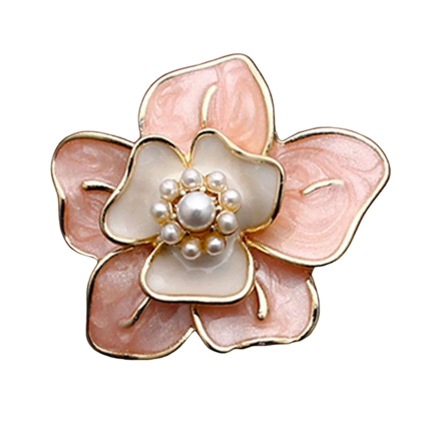 Women Brooch Camellia Shape Faux Pearl Decor Anti-slip Bag Coat Collar Hat Scarf Decoration Clothes Pin Party Prom Garment Jewelry