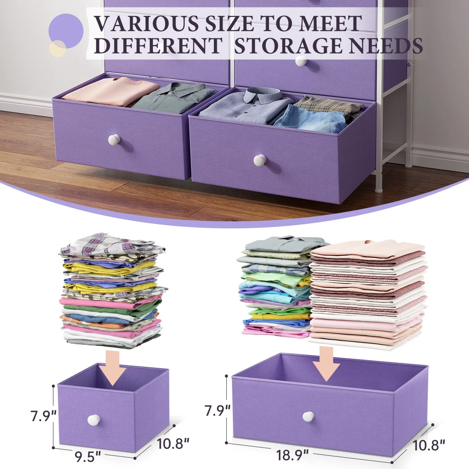 EnHomee Purple Dresser for Bedroom with 12 Drawers, Tall Dresser with Wooden Top and Metal Frame, Fabric Bedroom Dressers & Chests of Drawers Clearance, 40.6" W x 11.7" D x 43.7" H, Lavender