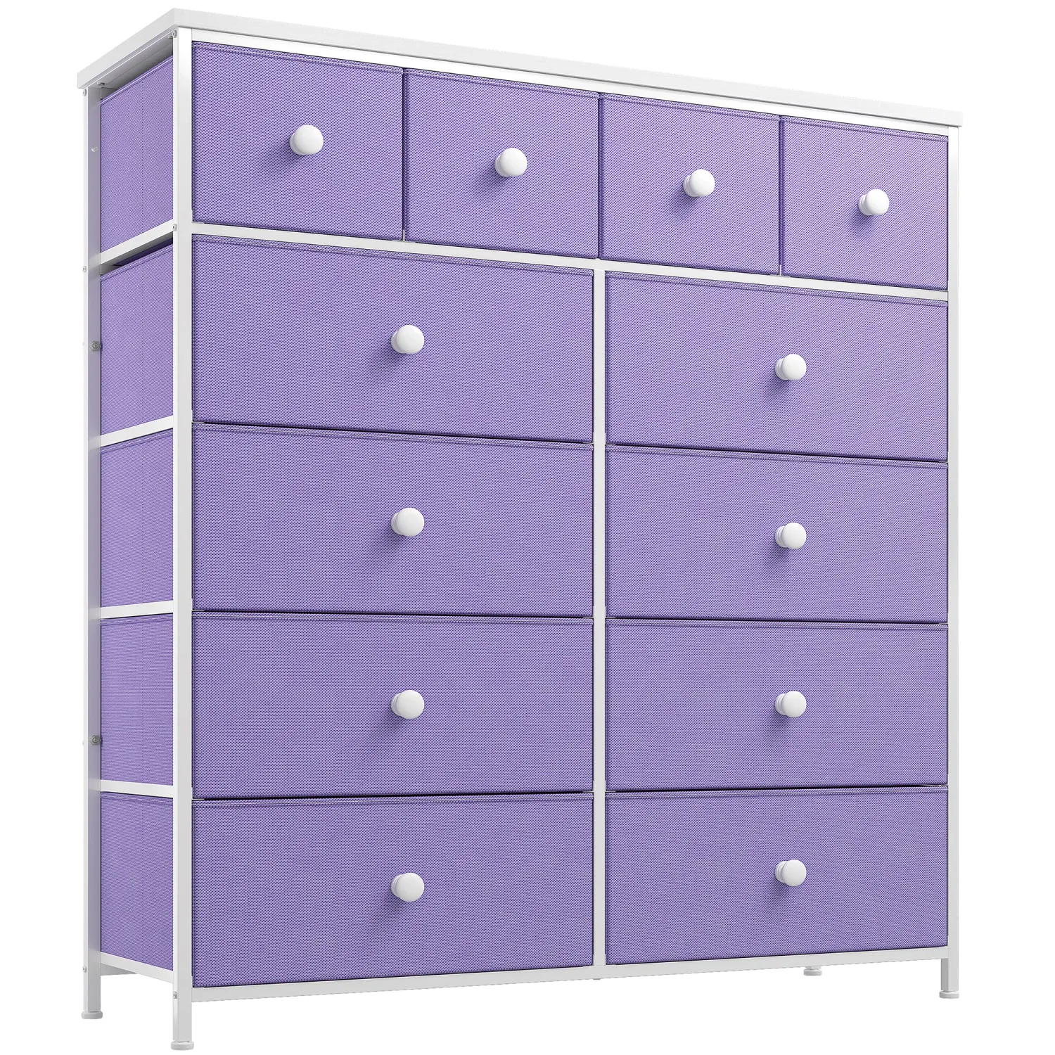 EnHomee Purple Dresser for Bedroom with 12 Drawers, Tall Dresser with Wooden Top and Metal Frame, Fabric Bedroom Dressers & Chests of Drawers Clearance, 40.6" W x 11.7" D x 43.7" H, Lavender