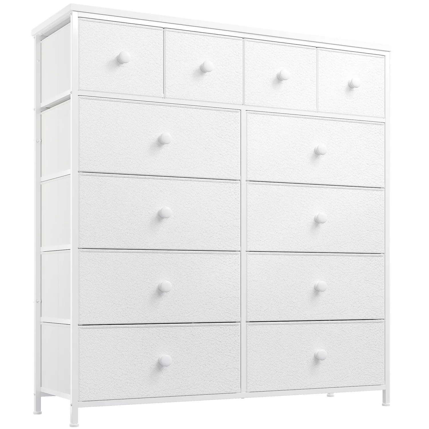 EnHomee Dresser, White Dresser for Bedroom with 12 Drawers, Tall Dressers for Bedroom, Fabric Dressers & Chest of Drawers for Closet, Nursery, Girls, 40.6" W x 11.8" D x 43.7" H