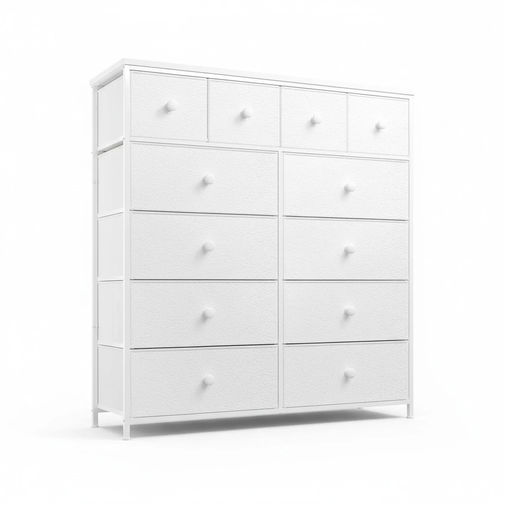 EnHomee Dresser, White Dresser for Bedroom with 12 Drawers, Tall Dressers for Bedroom, Fabric Dressers & Chest of Drawers for Closet, Nursery, Girls, 40.6" W x 11.8" D x 43.7" H