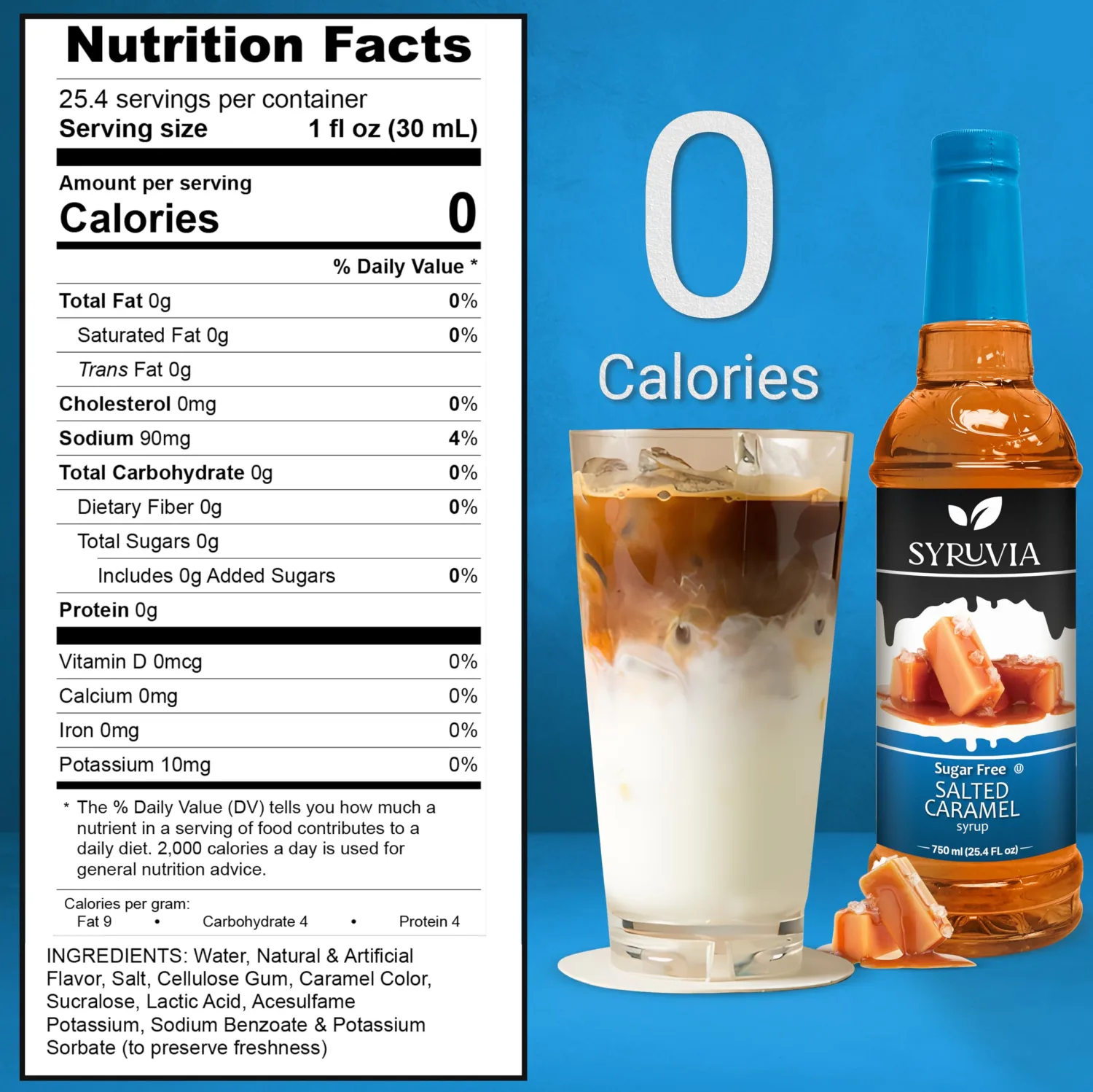 Syruvia Sugar Free Salted Caramel Syrup With Syrup Pump Dispenser – Salted Caramel Coffee Syrup Flavor, 25.4 fl oz, Kosher, Gluten Free, Perfect for Coffee, Drinks, Soda, Desserts, and More,