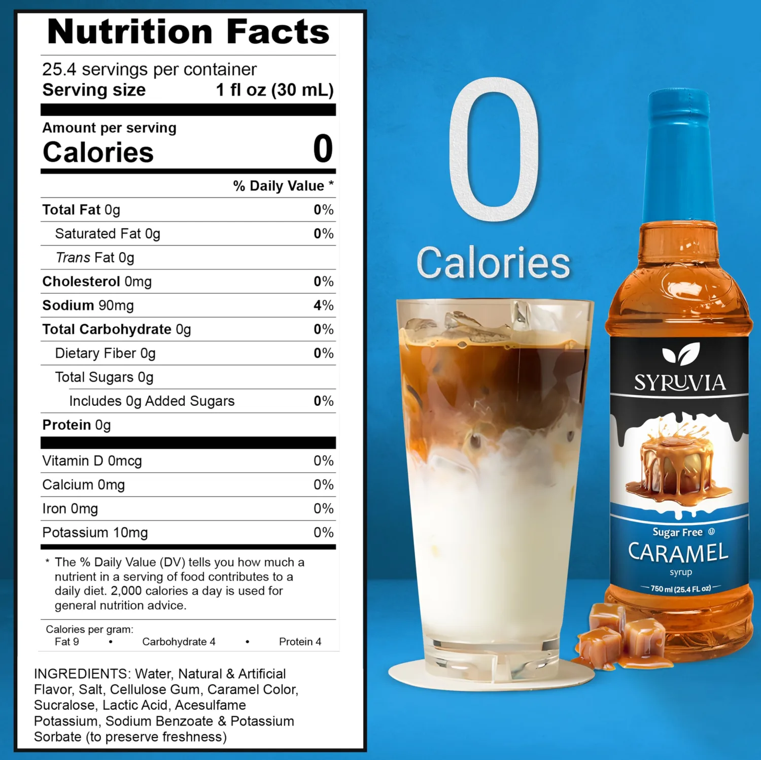 Syruvia Sugar Free Caramel Syrup With Syrup Pump Dispenser – Caramel Coffee Syrup Flavor, 25.4 fl oz, Kosher, Gluten Free, Perfect for Coffee, Drinks, Soda, Desserts, and More