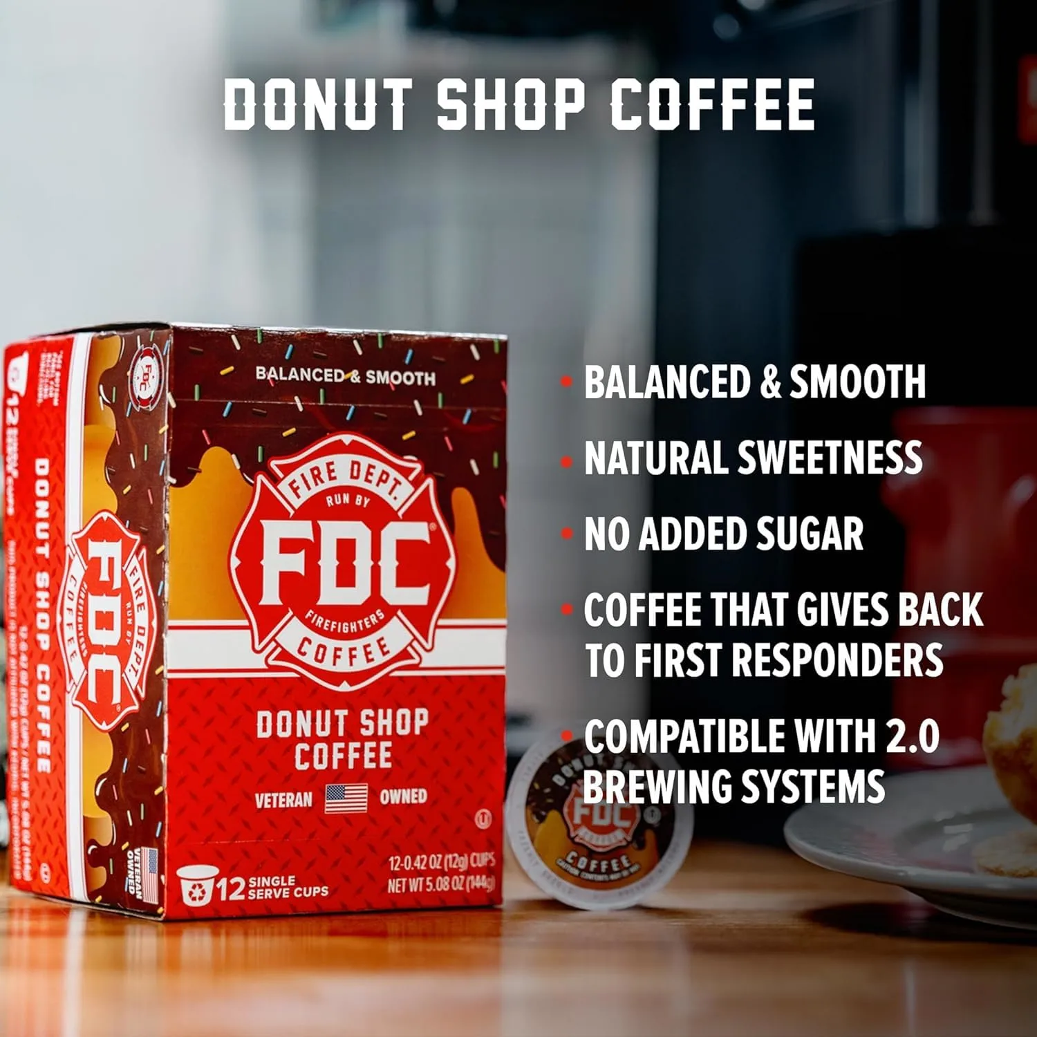 Fire Department Coffee - Gives Back to Firefighters - Donut Shop Coffee Pods - Medium Roast - Sweet & Smooth - Roasted in the USA - Veteran Owned - 24 Single Pods