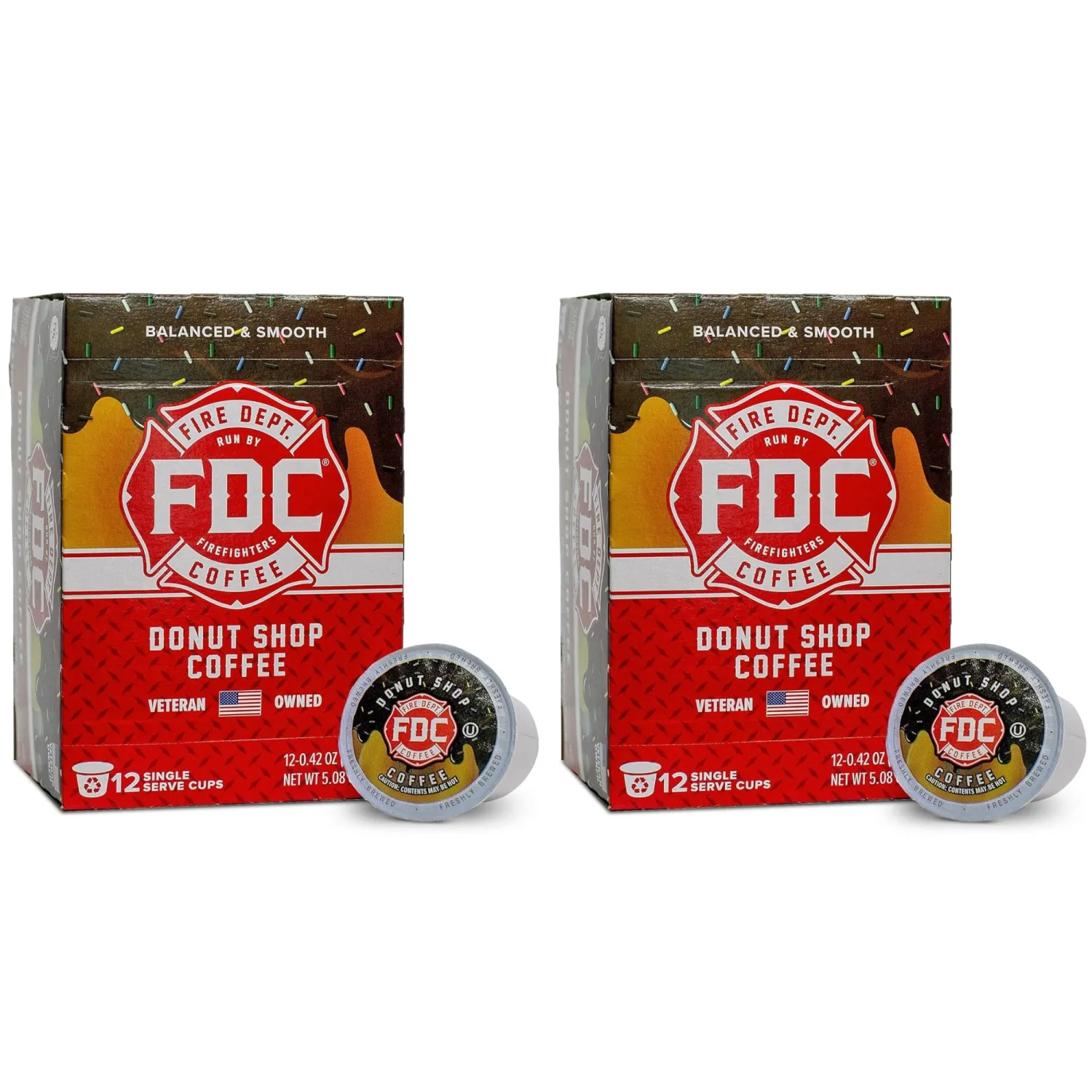 Fire Department Coffee - Gives Back to Firefighters - Donut Shop Coffee Pods - Medium Roast - Sweet & Smooth - Roasted in the USA - Veteran Owned - 24 Single Pods
