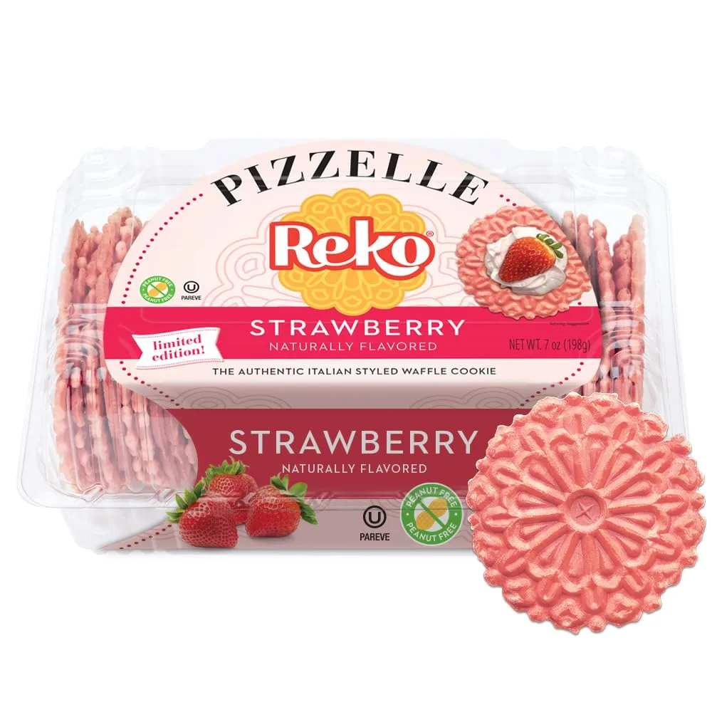 Reko Pizzelle Authentic Italian Style Waffle Cookie, Strawberry, 7 Ounce (Pack of 1)
