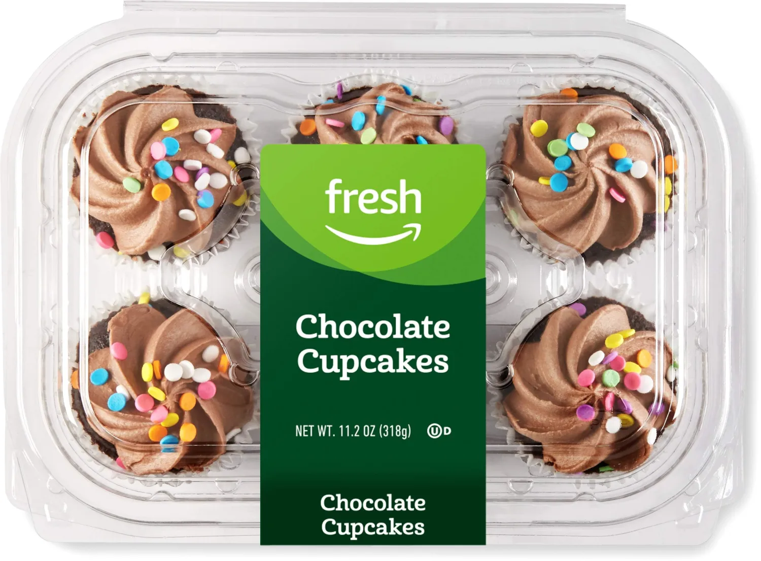 Amazon Fresh Brand, Chocolate Cupcakes, 11.2 Oz, Frozen, 6 Count