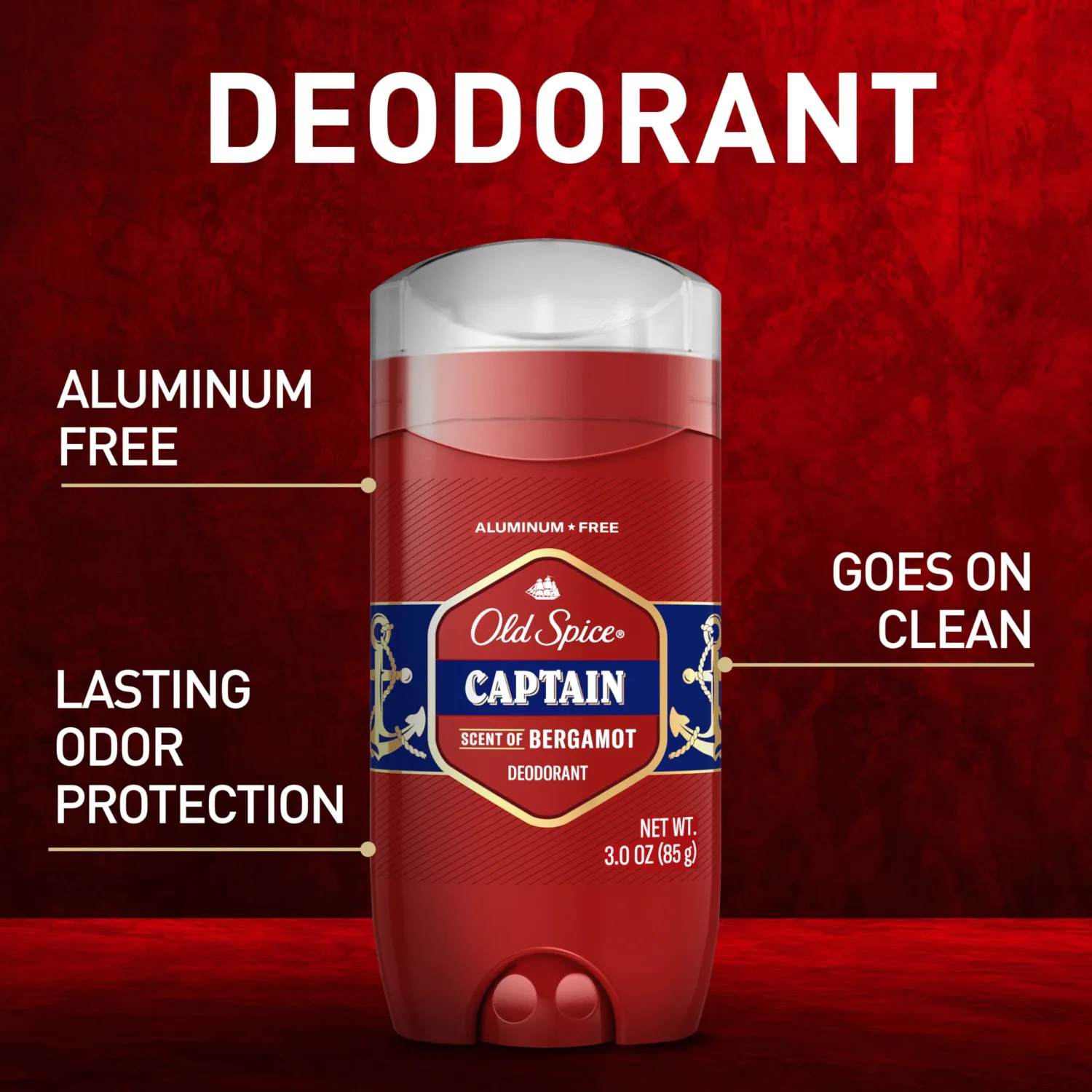 Old Spice Deodorant for Men, Aluminum Free, 24/7 Odor Protection, Captain with Bergamot Scent, 3 oz (Pack of 2)