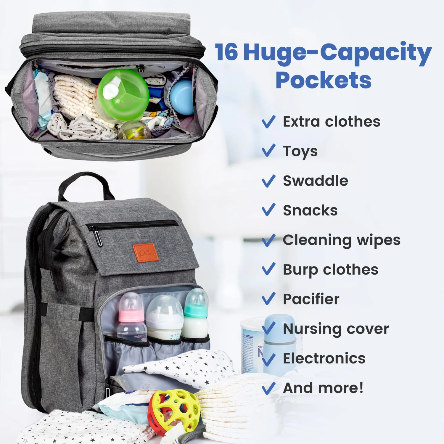 PILLANI Baby Diaper Bag Backpack - Baby Bag for Boys & Girls - Diaper Backpack - Large Travel Diaper Bags with Changing Pad - Baby Registry Search & Baby Shower Gifts - Newborn Essentials Must Haves