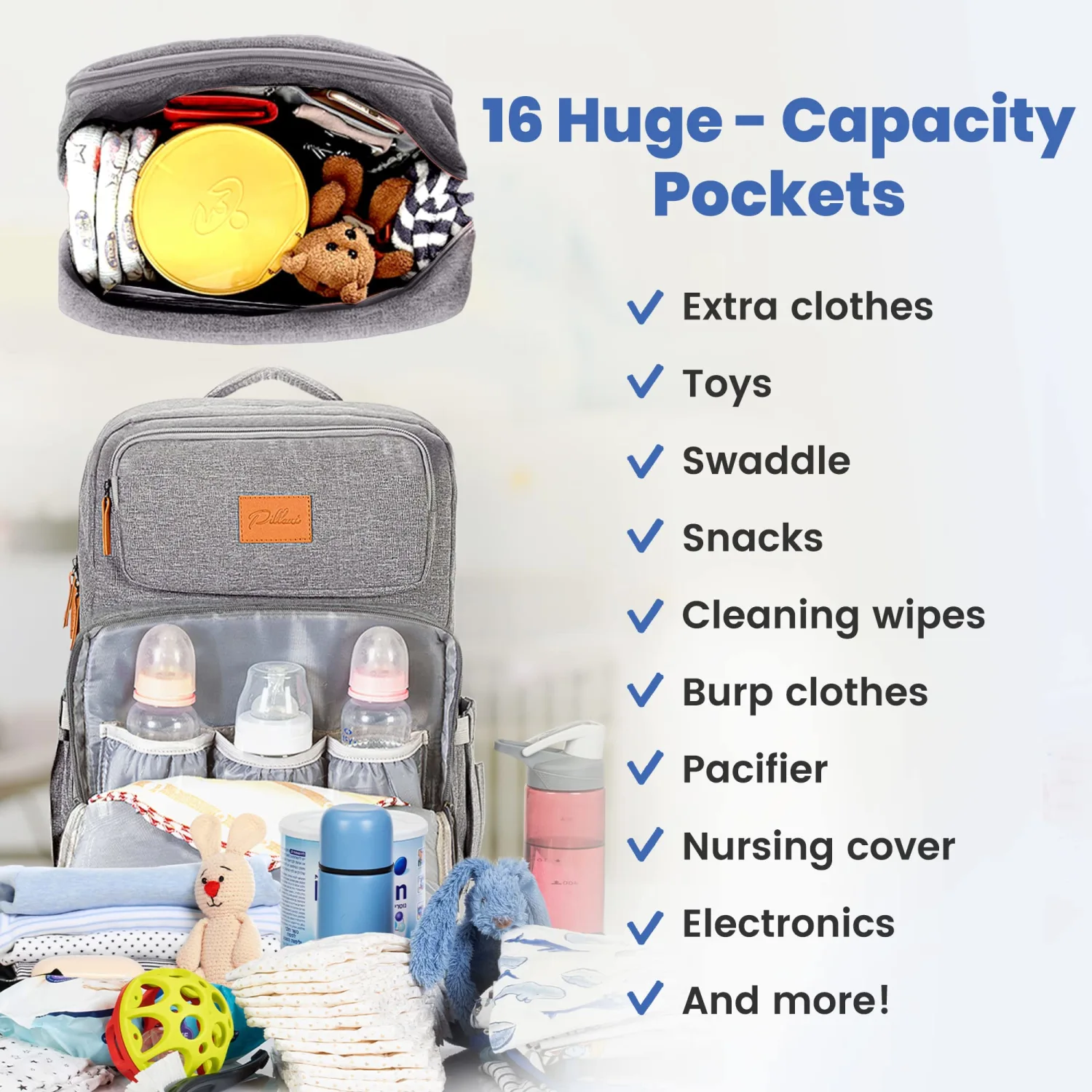 PILLANI Baby Diaper Bag Backpack - Baby Bag for Boys & Girls - Diaper Backpack - Large Travel Diaper Bags with Changing Pad - Baby Registry Search & Baby Shower Gifts - Newborn Essentials Must Haves
