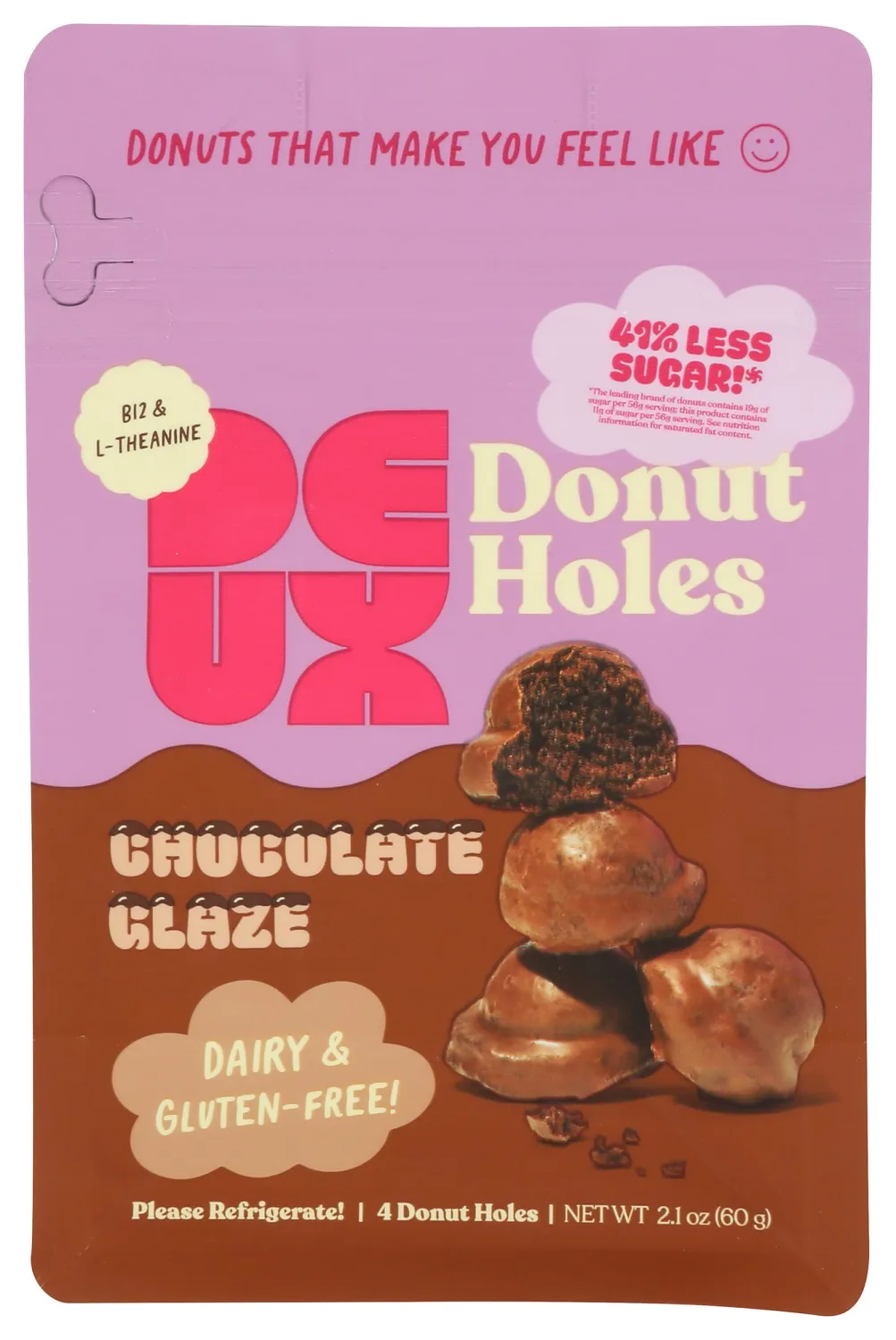 DEUX Chocolate Glaze Donut Holes, 2.1 OZ