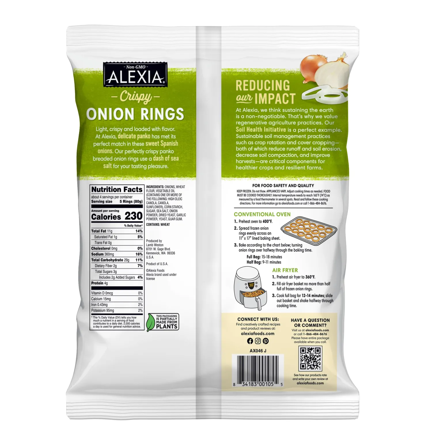 Alexia Crispy Onion Rings with Panko Breading and Sea Salt, Non-GMO Ingredients, 11 oz (Frozen)