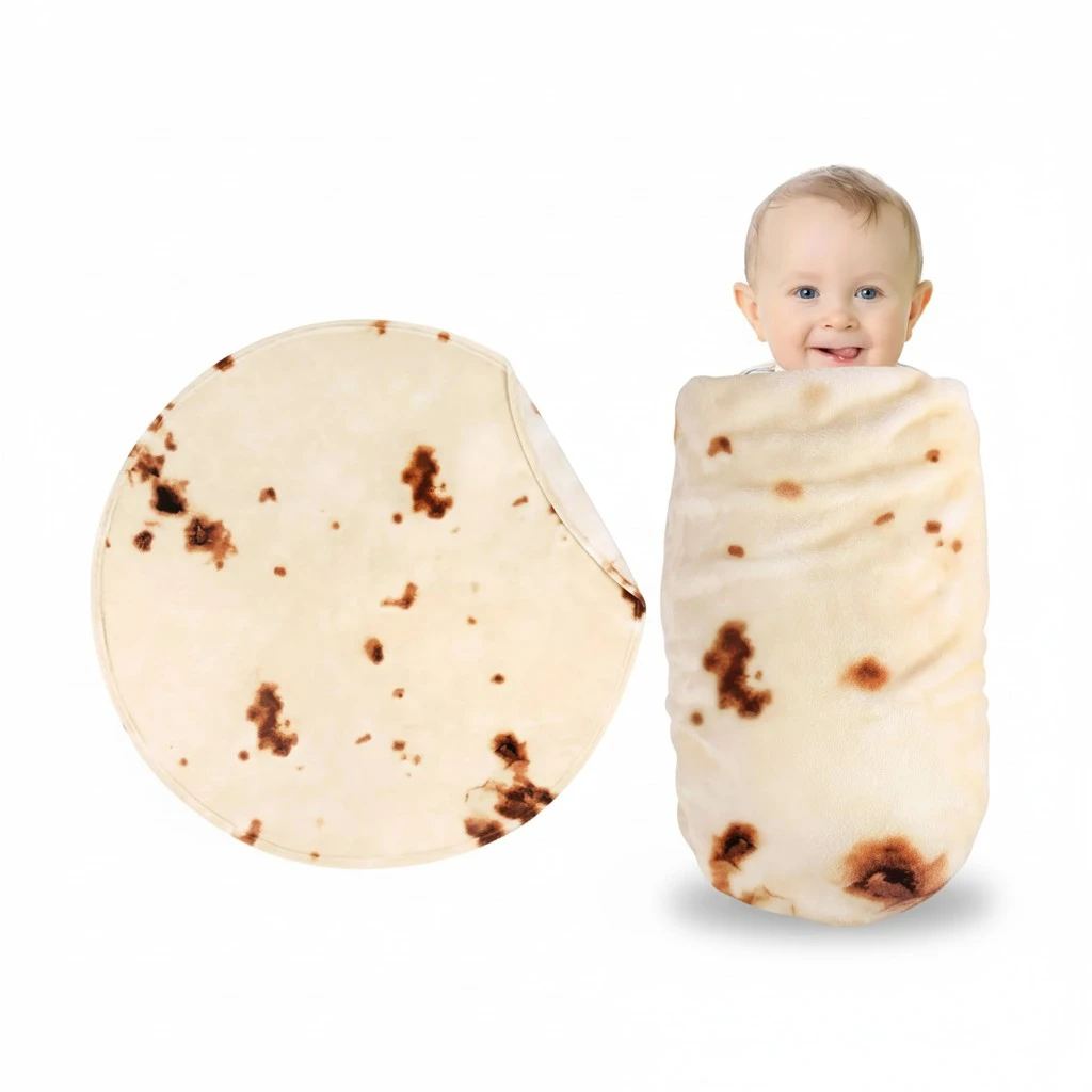 SeaRoomy Burritos Tortilla Blanket, Tortilla Wrap Blanket, Novelty Funny Tortilla Round Blanket Giant Tortilla Round Soft Blanket (Beige, 36 inches)
