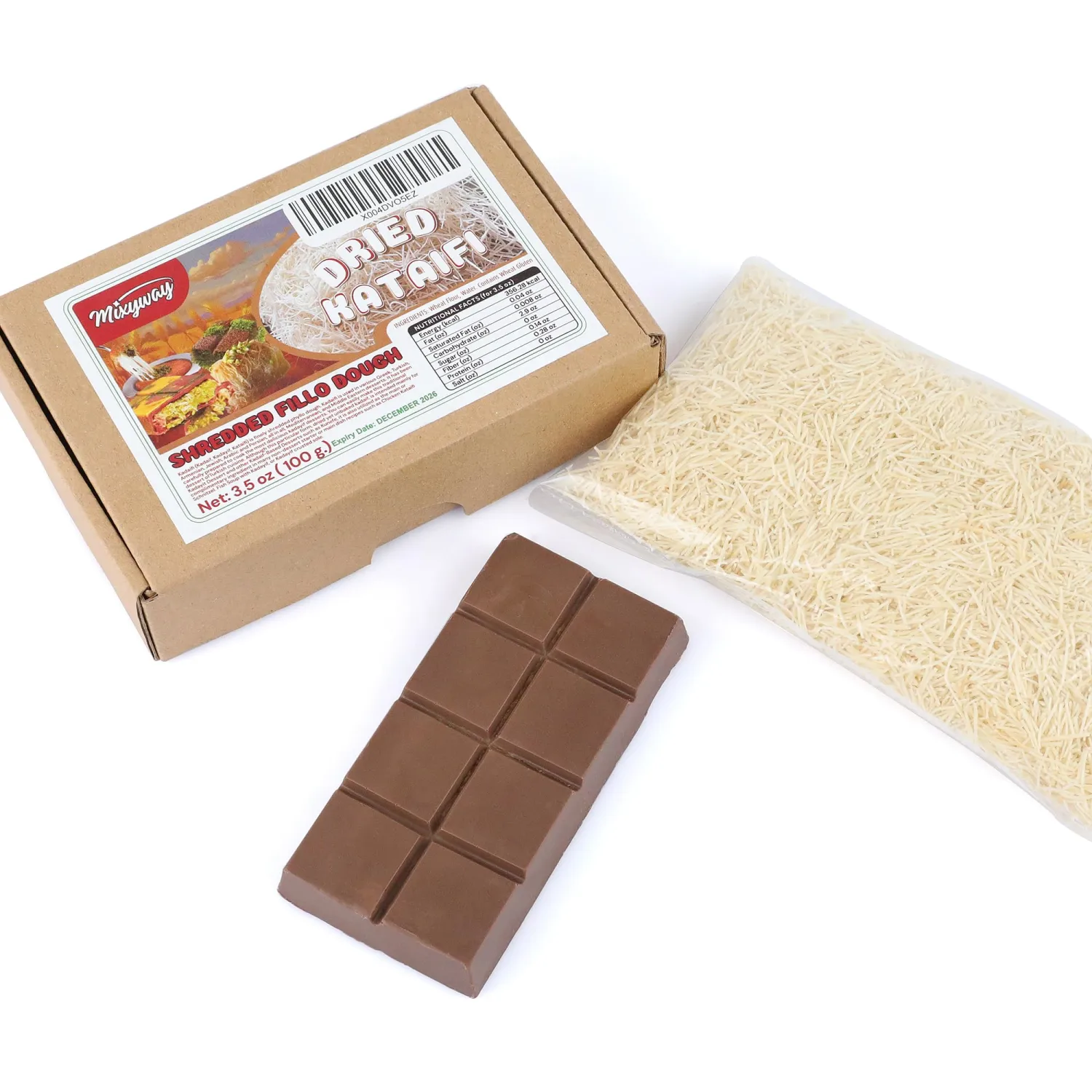 Kataifi Shredded Fillo Dough 3.5 Oz (100 gr.) for Dubai Chocolate Bar Pistachio, Kadayif for Knafeh Pistachio Chocolate Bar Pastry s in Cardboard. Knafeh Kunafa Katafi Kunefe Kadaifi Phyllo Dough Chilled Kadafi Dubai Katifi Kanafeh