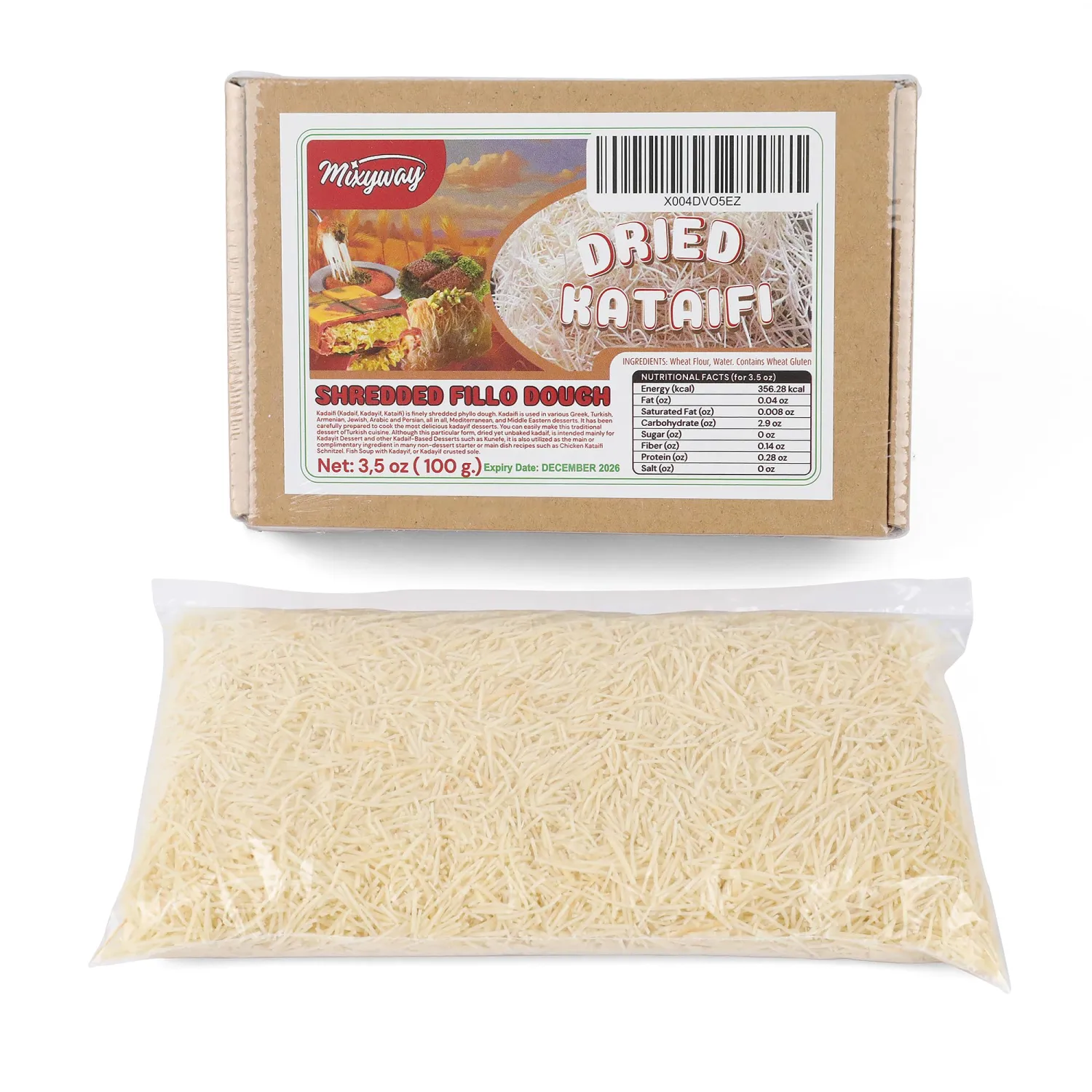 Kataifi Shredded Fillo Dough 3.5 Oz (100 gr.) for Dubai Chocolate Bar Pistachio, Kadayif for Knafeh Pistachio Chocolate Bar Pastry s in Cardboard. Knafeh Kunafa Katafi Kunefe Kadaifi Phyllo Dough Chilled Kadafi Dubai Katifi Kanafeh