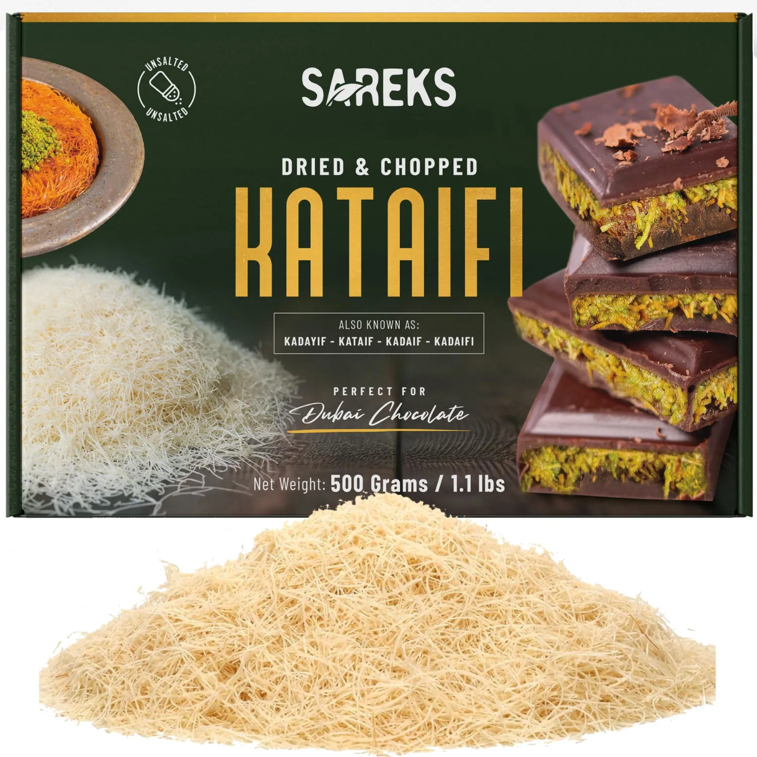 Kataifi, Premium Sareks Dried Kataifi 17.6 oz. (500 gr) Best for Dubai Chocolate, Knafeh & Baklava, Kataifi Shredded Fillo Dough Shredded Fillo Dough, Phyllo Dough