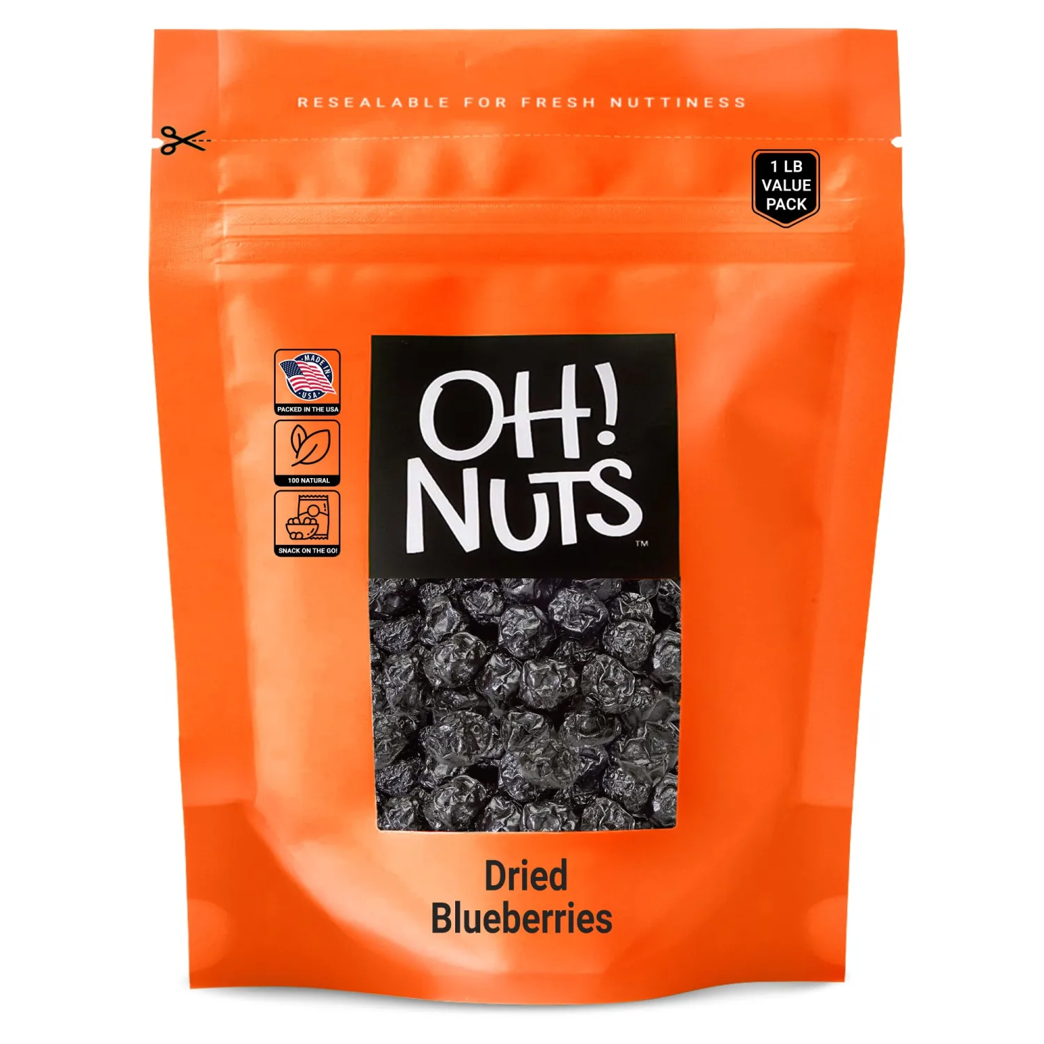 Oh! Nuts Dried Blueberries - 1 lb Dried Fruit - No Sugar Added - Dehydrated Fruit Bites - Packed in New York Zip-Seal Bag for Exceptional Freshness