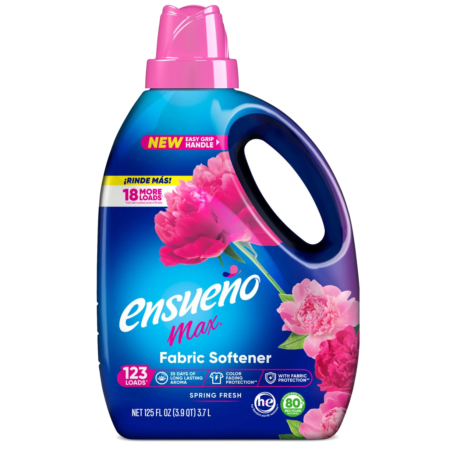 Ensueño Max Liquid Fabric Softener - Spring Fresh Scent - 125 fl oz - Color-Safe Fabric Softener Liquid - Softens 123 Loads - Reduces Wrinkles & Static