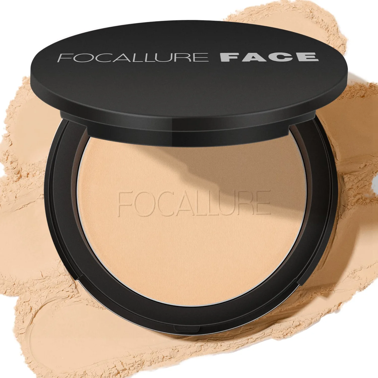 FOCALLURE Flawless Pressed Powder, Control Shine & Smooth Complexion, Pressed Setting Powder Foundation Makeup, Portable Face Powder Compact, Long-Lasting Matte Finish, Beige
