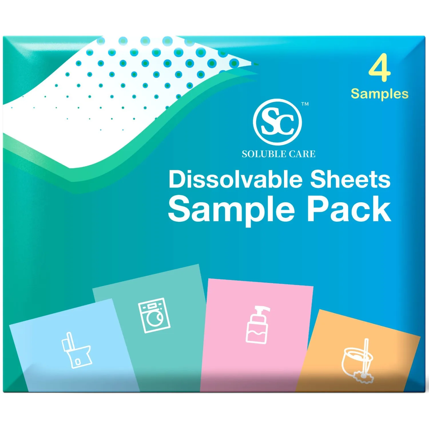 Sample Sheet Pack | Includes: 1 Laundry, 1 Toilet Cleaner, 1 Floor Cleaner & 1 Foaming Hand Soap Dissolvable Sheets (Concentrated, Compostable, Sustainable Cleaning Solution)