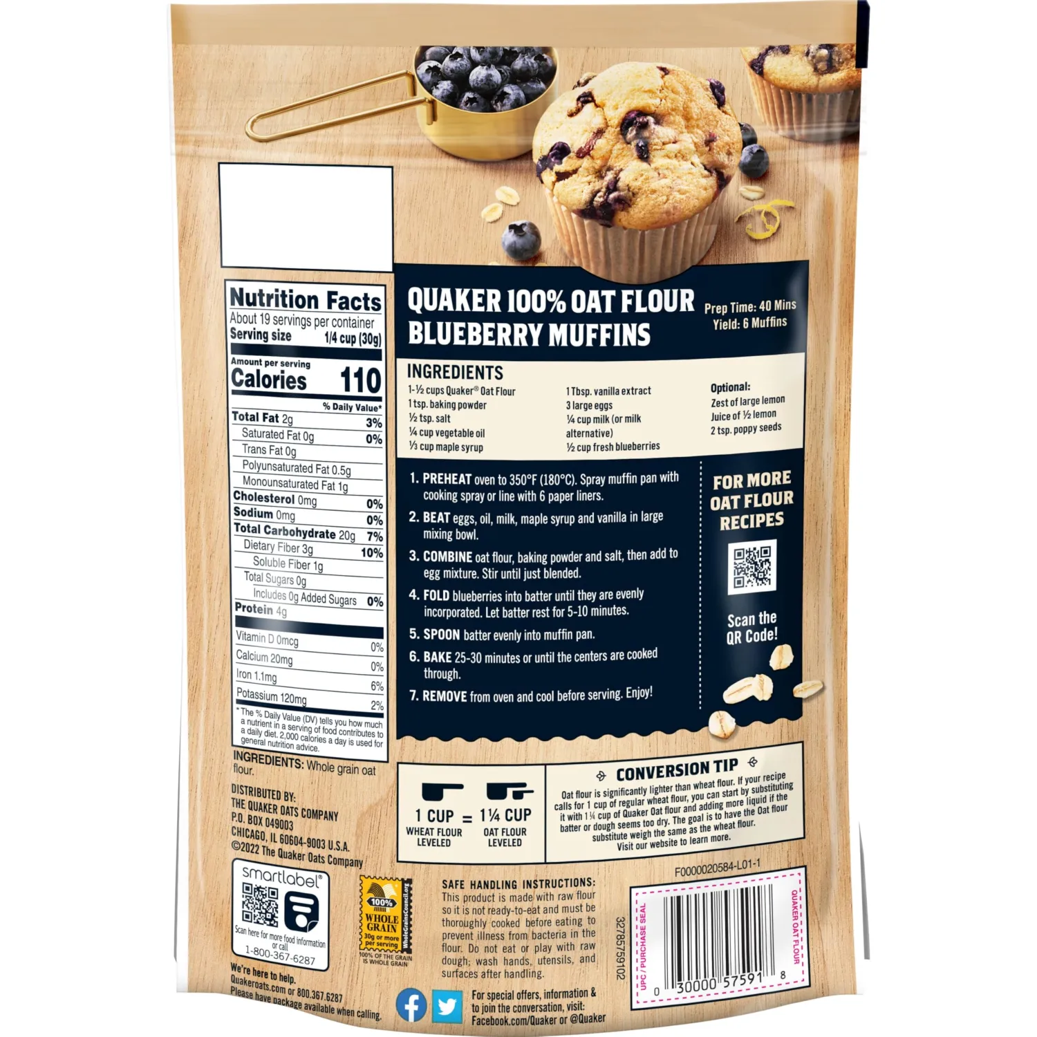 Quaker Oat Flour, 20 Oz Pouch
