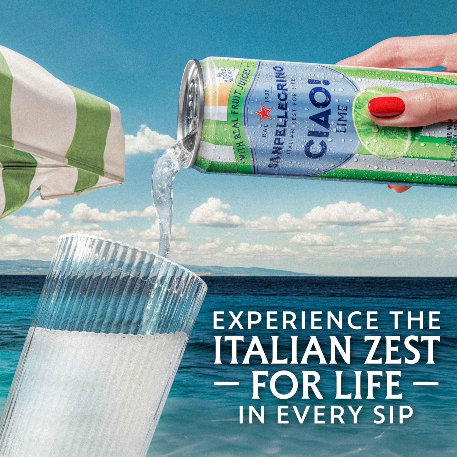 Sanpellegrino CIAO! Lime Sparkling Water, Low-Calorie Italian Sparkling Water with Real Fruit Juices, 0g Added Sugar, 24-Pack