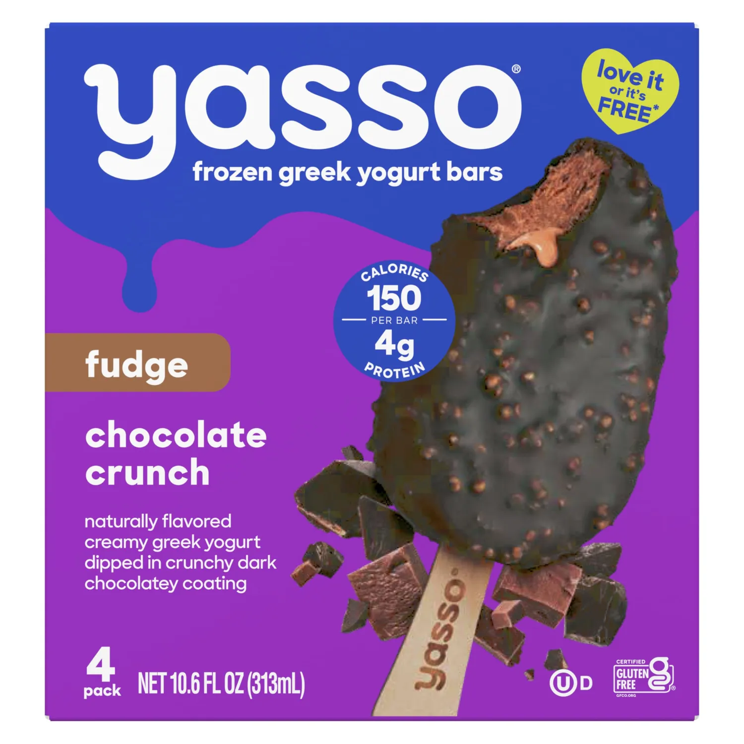 Yasso Frozen Greek Yogurt Bars Fudge Chocolate Crunch Bars 4 Count for a ridiculously creamy frozen snack made with the goodness of greek yogurt 2.65fl oz