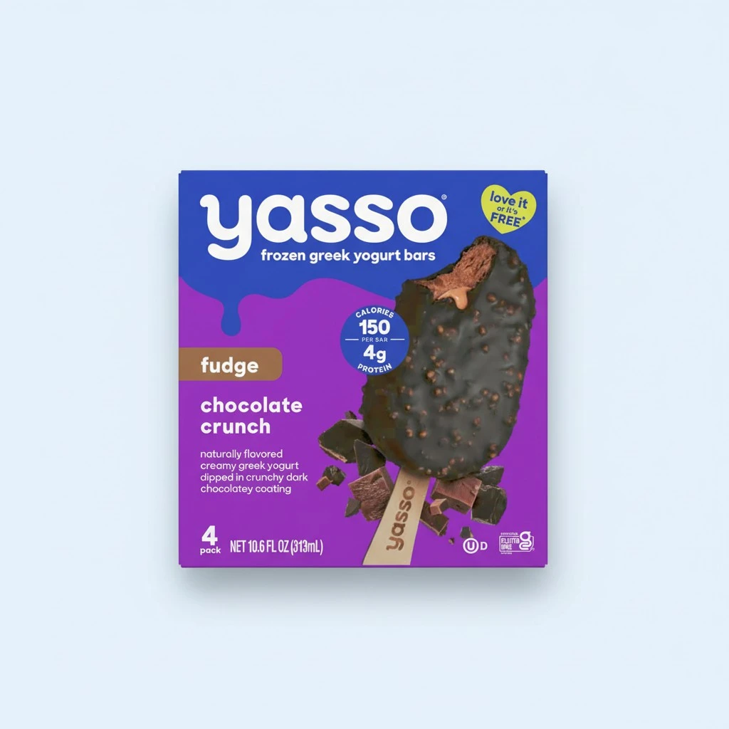 Yasso Frozen Greek Yogurt Bars Fudge Chocolate Crunch Bars 4 Count for a ridiculously creamy frozen snack made with the goodness of greek yogurt 2.65fl oz