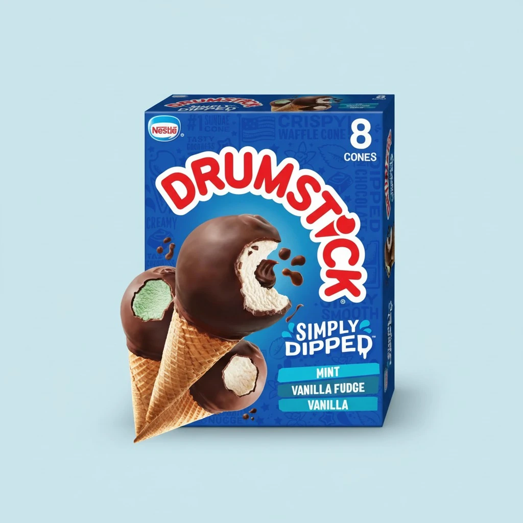Drumstick, Simply Dipped Variety (Vanilla, Vanilla Fudge, Mint), 8 Count (Frozen)