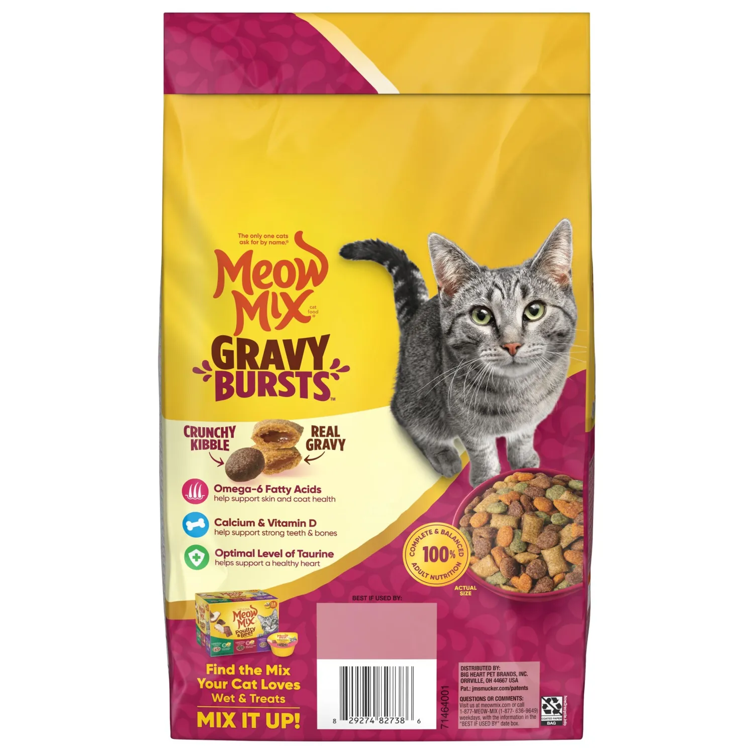 Meow Mix Gravy Bursts Dry Cat Food, Chicken, 3 LB Bag