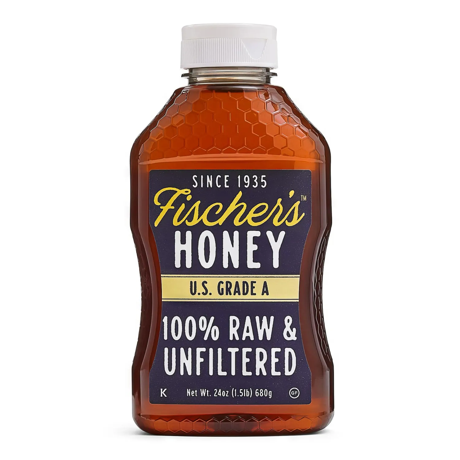 Fischer's 100% Pure, Raw & Unfiltered Honey – USA Made Honey, 24 oz – All-Natural Sweetener – Rich Flavor Profile, Packed with Nutrients