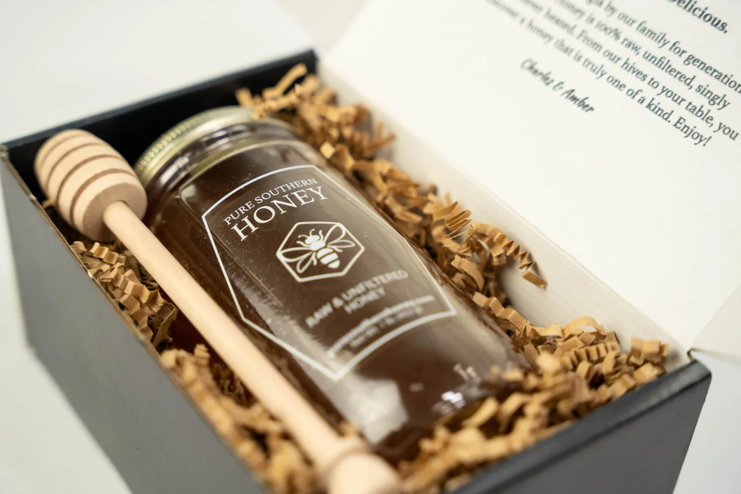 100% Authentic, USA - Made Raw Unfiltered Gourmet Honey Gift Box with Dipper by Pure Southern Honey [ 1 lb] - Unheated - Non - GMO, No Additives, All - Natural Sweetener- Environmental-Friendly Glass Jar