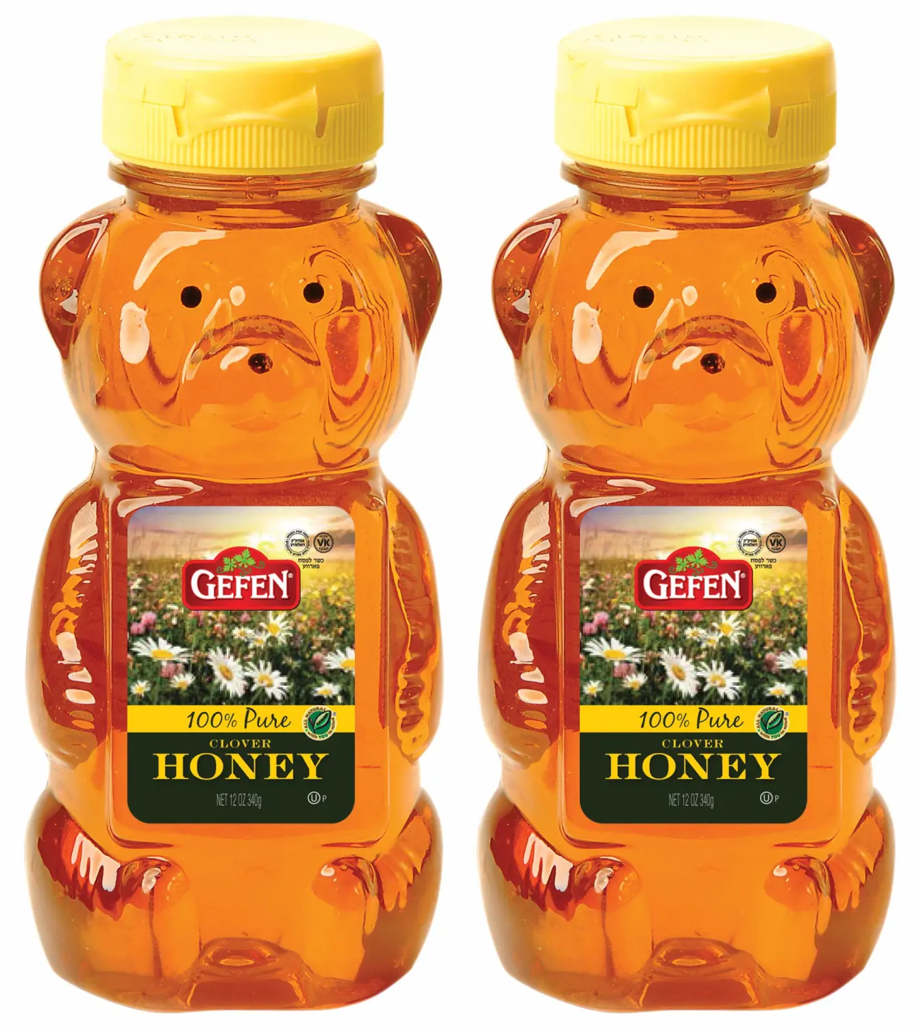 Gefen US Grade A Honey Bears, 12oz (2 Pack) 100% Clover Honey, No Fillers, Gluten Free