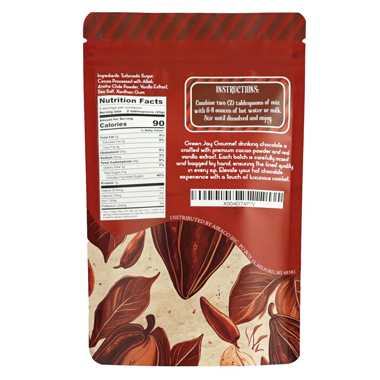 Green Jay Gourmet Hot Chocolate Mix - Spicy Mexican Hot Cocoa Mix for an Indulgent Drinking Chocolate Experience - Smooth, All Natural Hot Coco w/Turbinado Sugar & Ancho Chile Powder - 8 Ounces