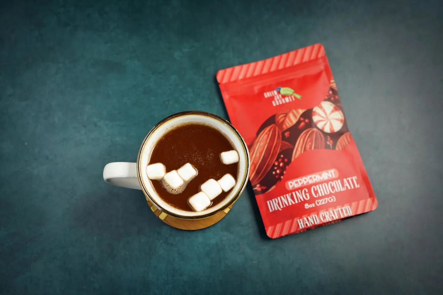 Green Jay Gourmet Hot Chocolate Mix - Peppermint Hot Cocoa Mix for an Indulgent Drinking Chocolate Experience - Smooth, All Natural Hot Coco w/Turbinado Sugar & Real Vanilla Extract - 8 Ounces