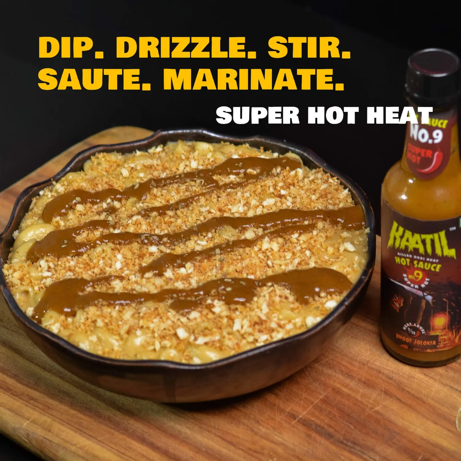 Kaatil Hot Sauce No. 9 | Super Hot Ghost Pepper Sauce | Made with Authentic Indian Bhoot Jolokia Chillies | Works as a Dip, Spread, Marinade, Saute, Stir-fry, Finishing Sauce | No Artificial Colours, Flavours | Made in India | Vegan | 7 Oz | No Artificial Heat