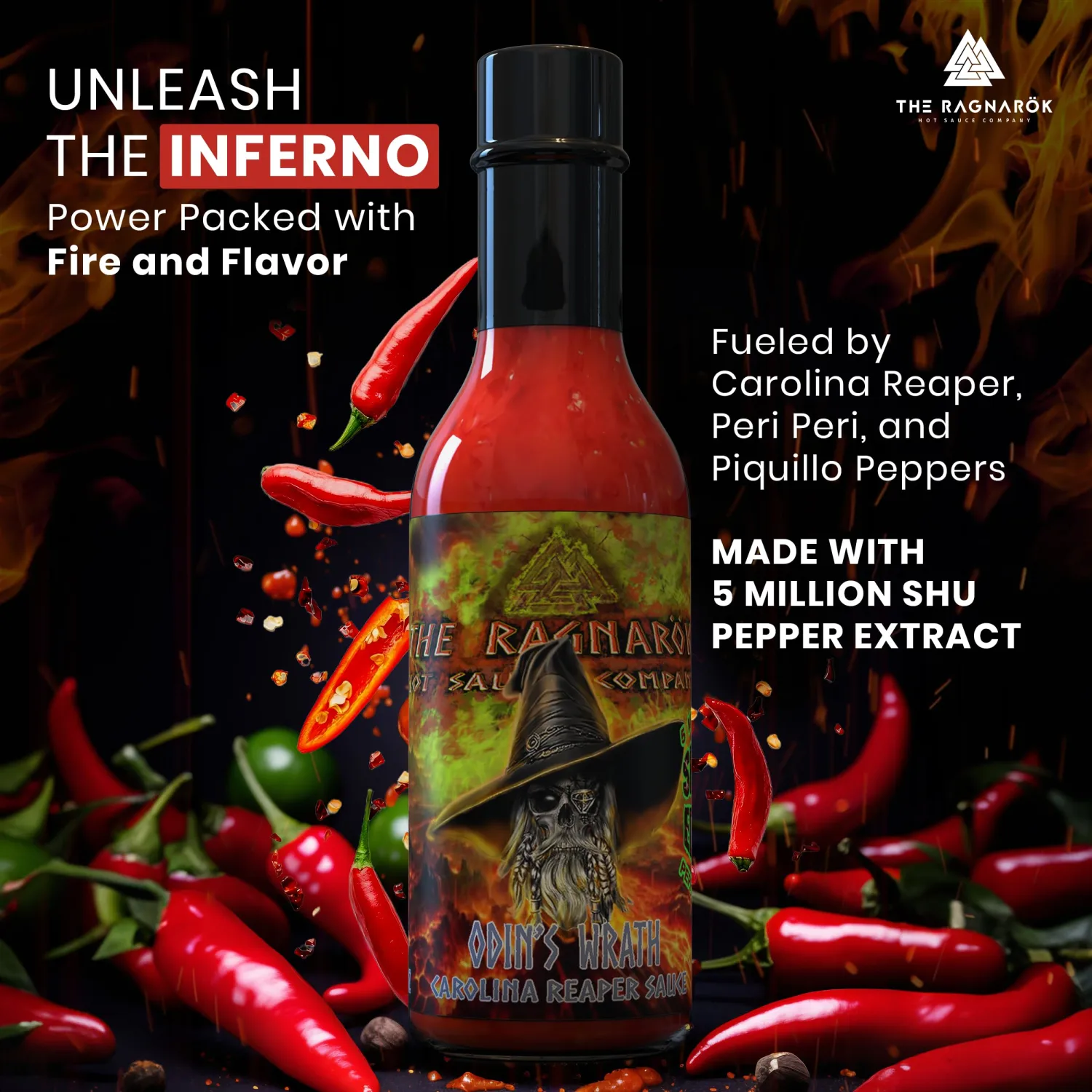 The Ragnarok Hot Sauce Company's Odin's Wrath Special Edition Gourmet Carolina Reaper Pepper Hot Sauce Made With 5 Million Scoville Pepper Extract - 5oz bottle (Extreme Heat)