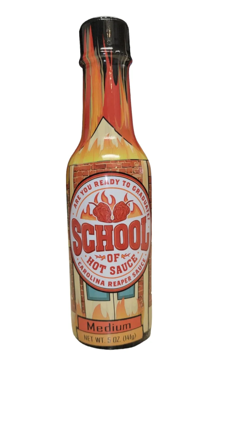 School of Hot Sauce (Medium) Carolina Reaper Pepper Sauce, A Perfect Balance of Heat and Flavor, Gourmet Hot Sauce, Versatility For All Kinds of Foods, Exquisite Taste In A Bottle, 5 fl oz.