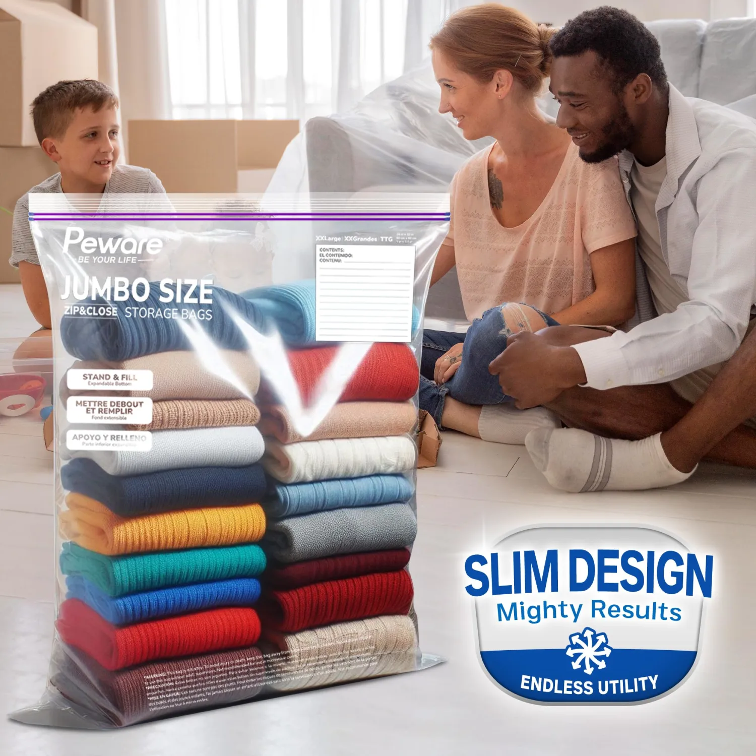 20 GALLON Jumbo Storage Bags, 4Mil Thick Giant Plastic Bags, Double Zipper Extra Large XXL Zip Top Baggies for Clothes Pillow Travel Moving, 24"x32" [15 COUNT]