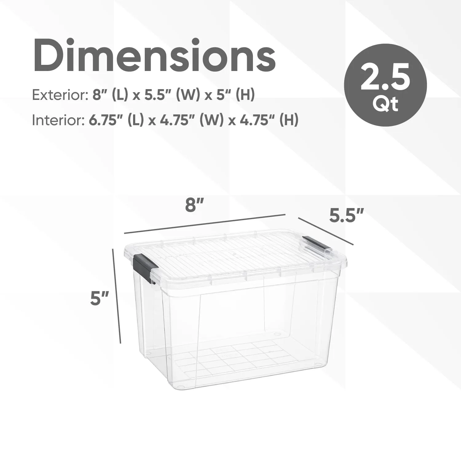 Superio Clear Storage Box with Lid, 2.5 Quart Plastic Container Bins for Organizing, Stackable Crates, BPA Free, Non Toxic, Odor Free, Organizers