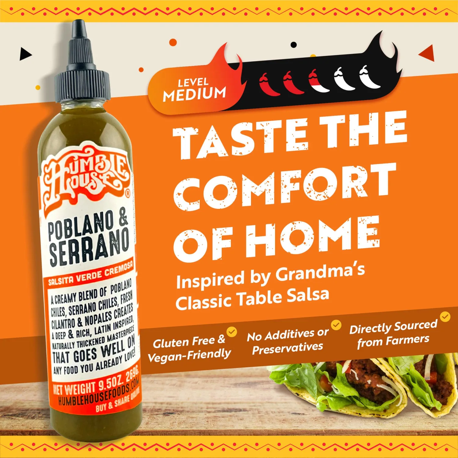 Humble House - Poblano & Serrano Pepper Hot Sauce, Zero-Calorie Low-Sodium Vegan Condiments for Chicken Wings, Tamales, Tacos, Sopes & More, All-Natural Preservative-Free Sauces for Food, 9.5 oz (1 Pack, Poblano & Serrano)