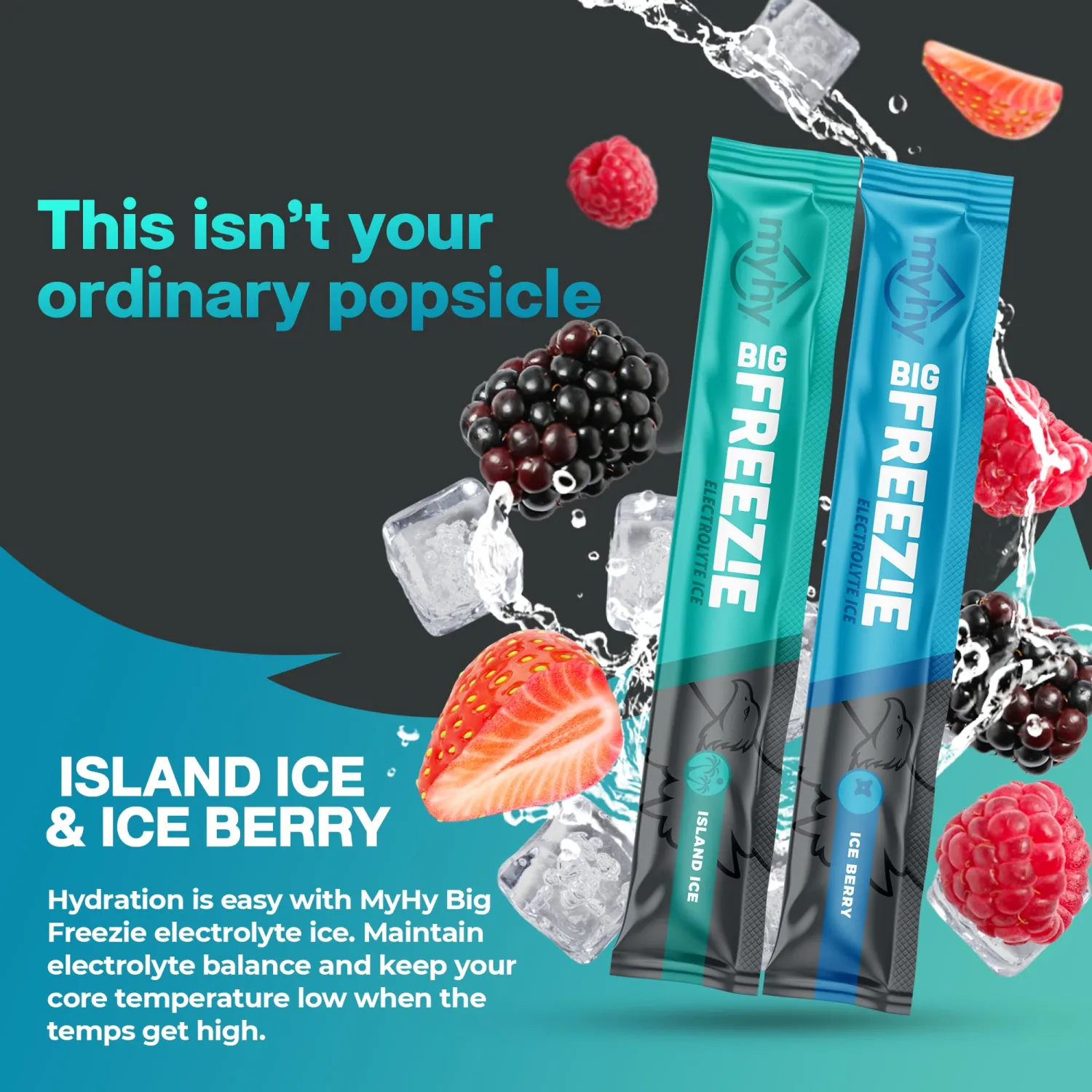 Big Freezie Electrolyte Popsicles - Electrolyte Freezer Pops, Hydration Popsicles for Adults & Kids, All Sport Freezer Pops for Active Lifestyle & Sweat Loss - Island Ice & Ice Berry, 16 Count