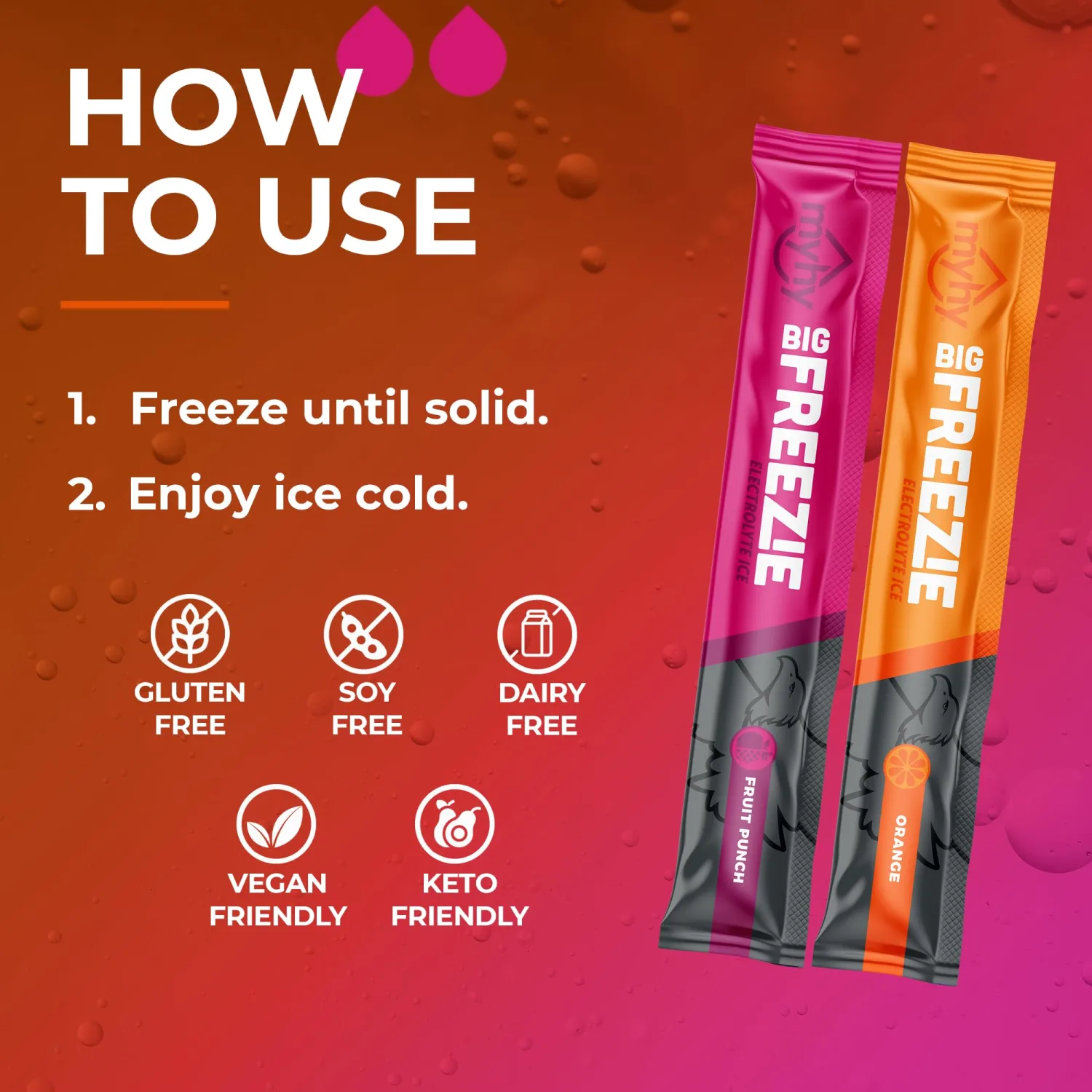 Big Freezie Electrolyte Popsicles - Electrolyte Freezer Pops, Hydration Popsicles for Adults & Kids, All Sport Freezer Pops for Active Lifestyle & Sweat Loss - Fruit Punch & Orange, 16 Count