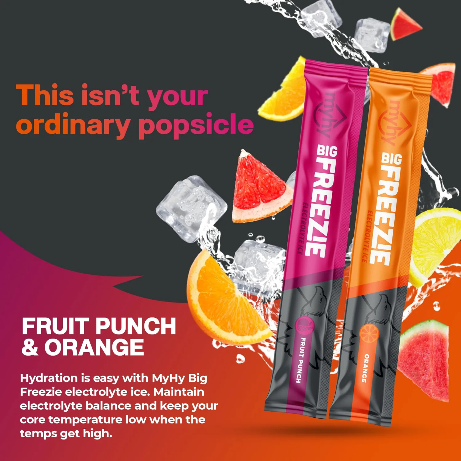 Big Freezie Electrolyte Popsicles - Electrolyte Freezer Pops, Hydration Popsicles for Adults & Kids, All Sport Freezer Pops for Active Lifestyle & Sweat Loss - Fruit Punch & Orange, 16 Count