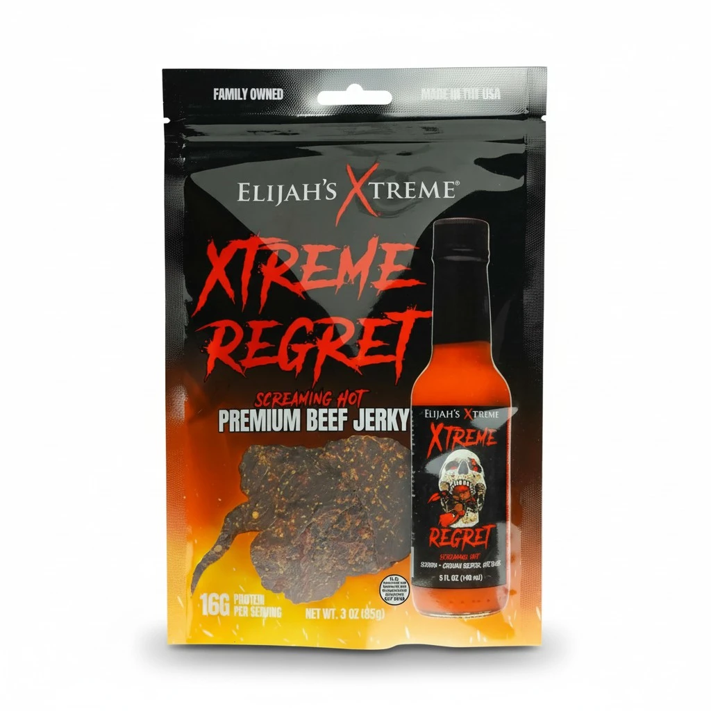 Elijah's Xtreme Regret Spicy Beef Jerky, Carolina Reaper Hot Beef Jerky, Premium Beef Jerky Snack Packs, Perfect for Snack Lovers