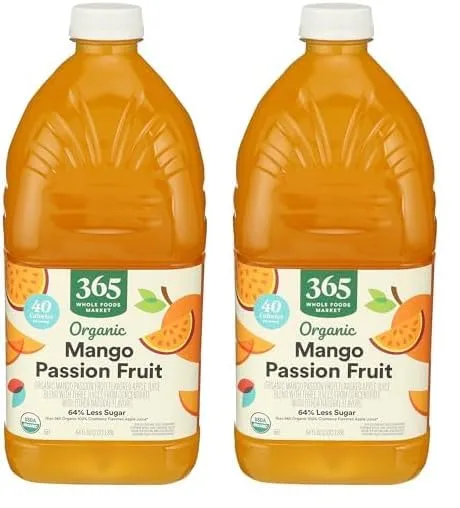 365 By Whole Foods Market, Juice Reduced Sugar Mango Passionfruit Organic, 64 Fl Oz (Pack of 2)