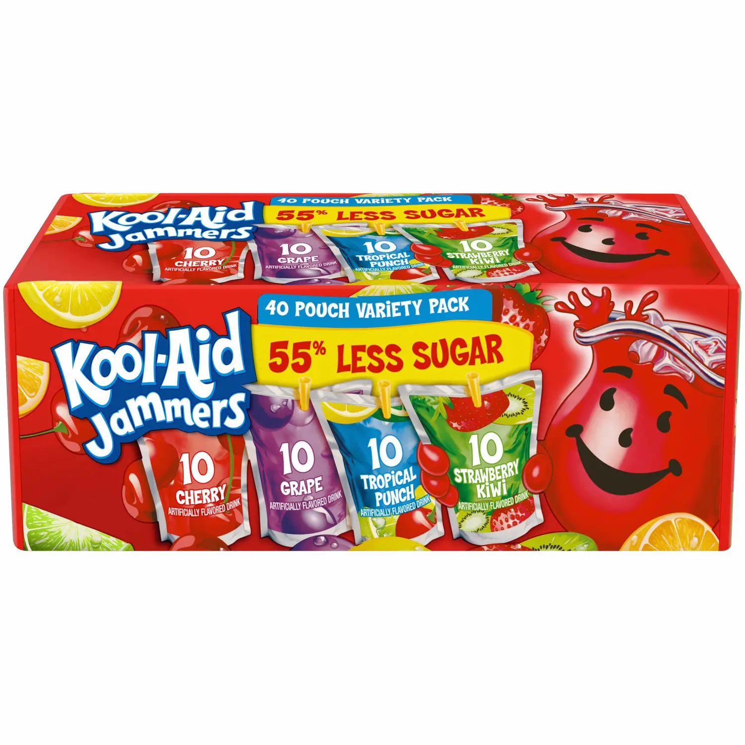 Kool-Aid Jammers Cherry, Grape, Tropical Punch & Strawberry Kiwi Flavored Juice Drink Variety Pack (40 Pouches)