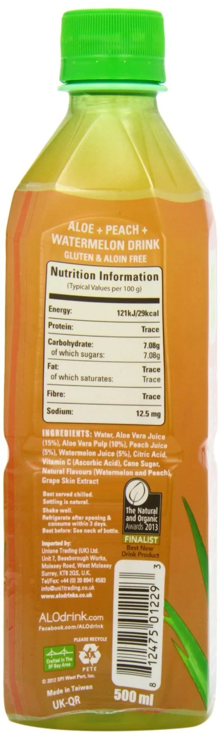 ALO Comfort Aloe Watermelon and Peach Flavored Drinking Water, 16.9 Fl Oz