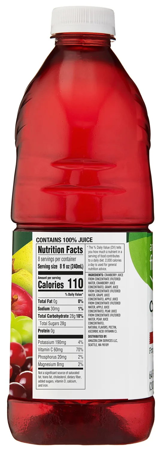 Amazon Fresh, Cranberry Blend Juice from Concentrate, 64 Fl Oz Bottle